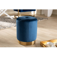 Baxton Studio TSF3307-Navy Blue/Gold-Otto Alonza Glam Navy Blue Velvet Fabric Upholstered Gold-Finished Ottoman